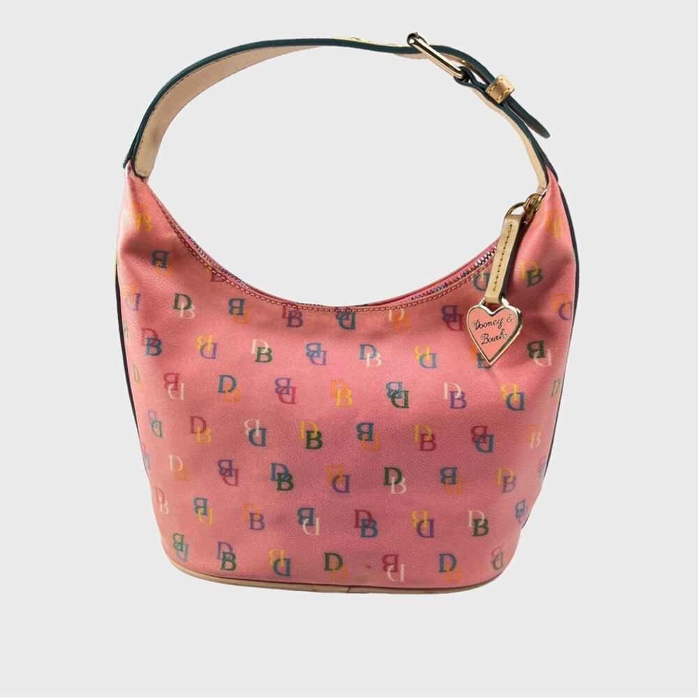 Dooney & Bourke Allover DB Logo Heart Pendant Mini Purse Bubblegum Vintage Y2K